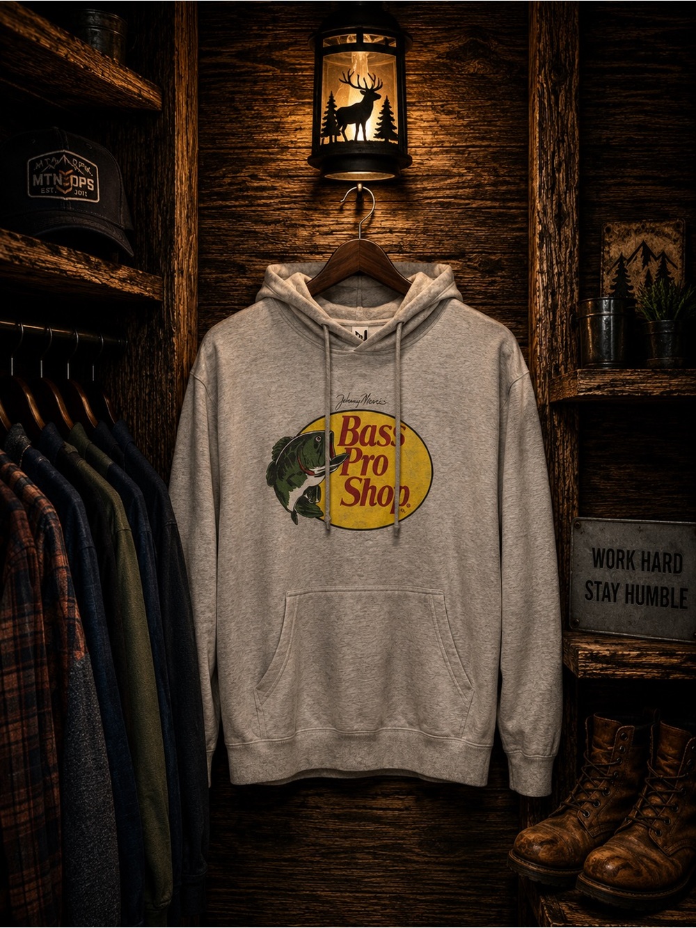 Bass Pro Shop Mens Large EUC Hoody Gray/Camo